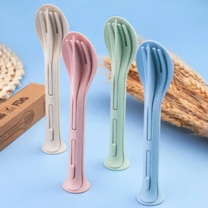 3PCS Portable Tableware Set Wheat Straw Dinne...