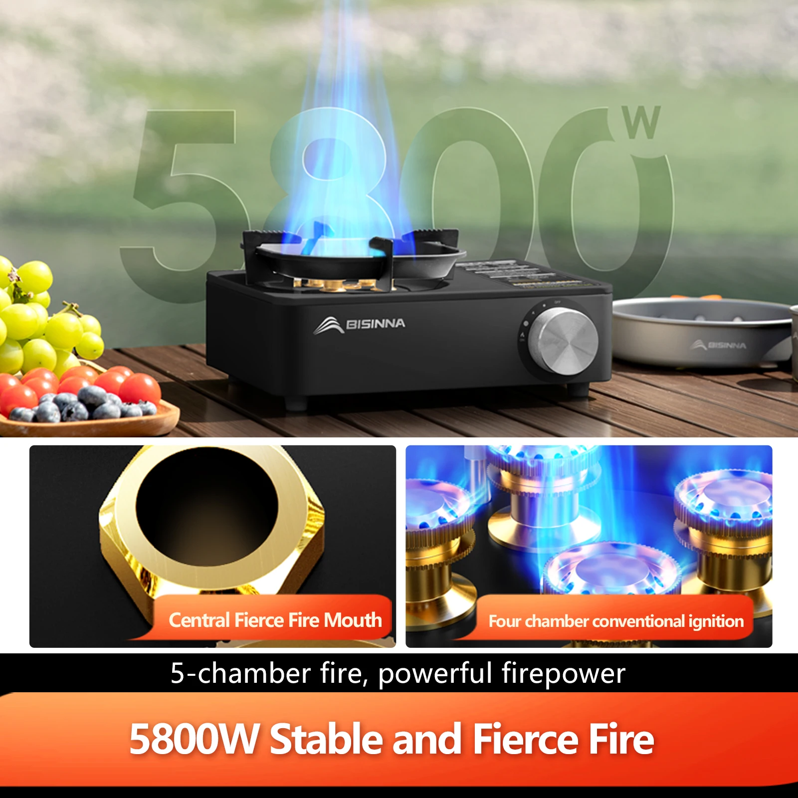 BISINNA Camping Gas Stove 5800W High Firepower Outdoor Portable Cassette Burner for Picnic Hiking Trekking - Image 3